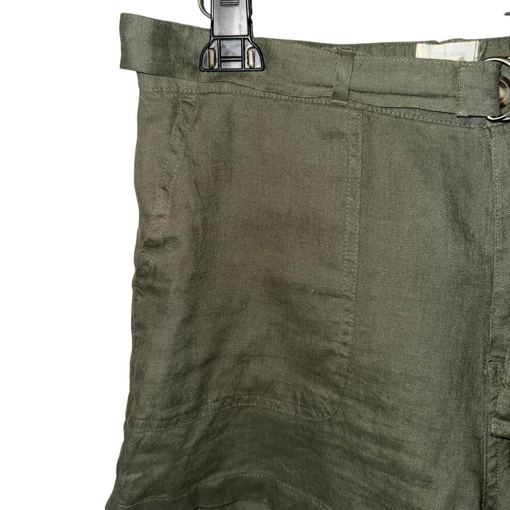 C&C California 100% Linen Women High Waisted Green Belted Paper-Bag Shorts Large - Picture 7 of 13